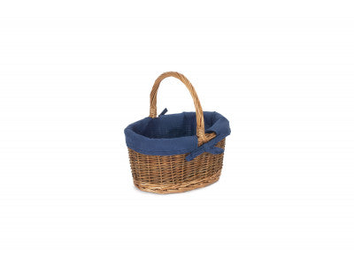 Basket, CHILD'S COUNTRY OVAL SHOPPER with NAVY BLUE LINING