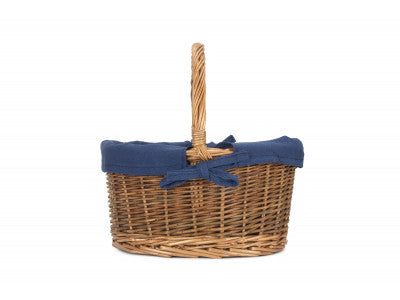 Basket, CHILD'S COUNTRY OVAL SHOPPER with NAVY BLUE LINING
