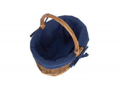 Basket, CHILD'S COUNTRY OVAL SHOPPER with NAVY BLUE LINING