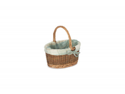 Basket, CHILD'S COUNTRY OVAL SHOPPER with CREAM TARTAN LINING