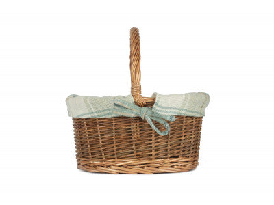 Basket, CHILD'S COUNTRY OVAL SHOPPER with CREAM TARTAN LINING