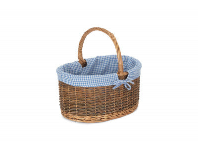Basket, COUNTRY OVAL SHOPPER with BLUE & WHITE CHECKED LINING