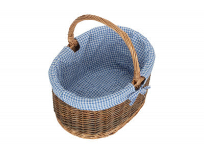 Basket, COUNTRY OVAL SHOPPER with BLUE & WHITE CHECKED LINING