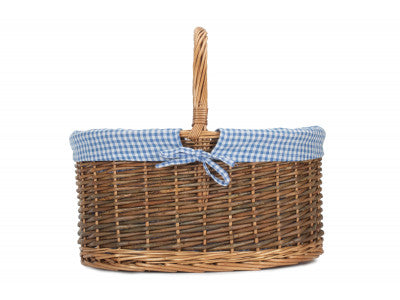 Basket, COUNTRY OVAL SHOPPER with BLUE & WHITE CHECKED LINING