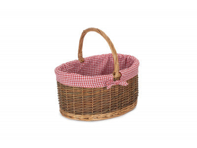Basket, COUNTRY OVAL SHOPPER with RED & WHITE CHECKED LINING