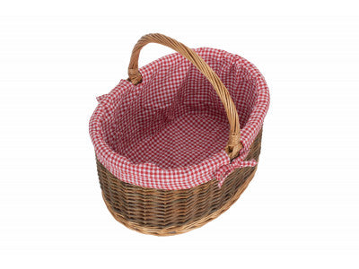 Basket, COUNTRY OVAL SHOPPER with RED & WHITE CHECKED LINING