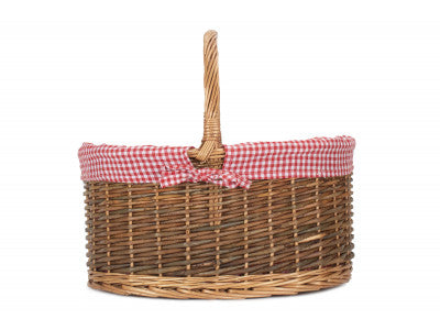 Basket, COUNTRY OVAL SHOPPER with RED & WHITE CHECKED LINING