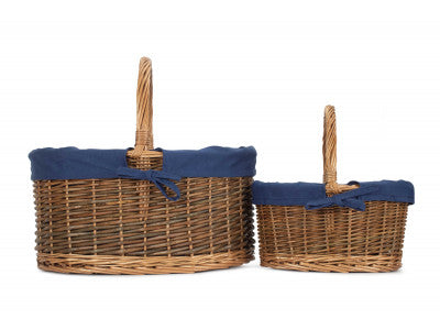Basket, Set of 2 COUNTRY OVAL SHOPPER with NAVY BLUE LINING 