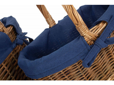 Basket, Set of 2 COUNTRY OVAL SHOPPER with NAVY BLUE LINING 