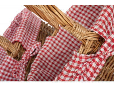Basket, Set of 2 COUNTRY OVAL SHOPPER with RED & WHITE CHECKED LINING 