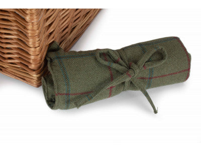 Basket, 2 PERSON GREEN TWEED DOUBLE LIDDED HAMPER