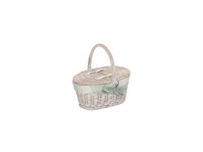 Basket, CHILD'S WHITE WASH LIDDED HAMPER with CREAM TARTAN LINING