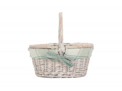 Basket, CHILD'S WHITE WASH LIDDED HAMPER with CREAM TARTAN LINING