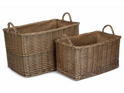 Basket, Set of 2 ANTIQUE WASH RECTANGULAR HESSIAN LINED BASKETS 
