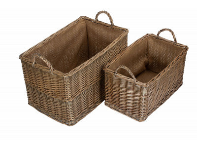 Basket, Set of 2 ANTIQUE WASH RECTANGULAR HESSIAN LINED BASKETS 