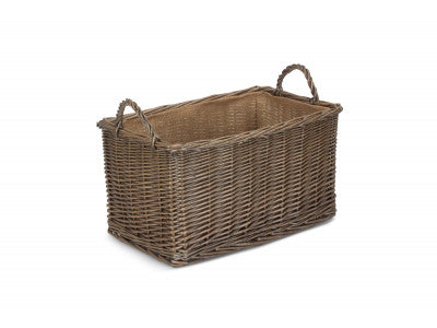 Basket, SMALL ANTIQUE WASH RECTANGULAR HESSIAN LINED BASKET
