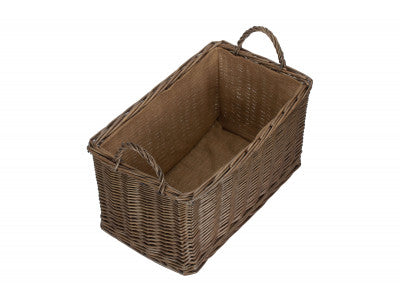 Basket, SMALL ANTIQUE WASH RECTANGULAR HESSIAN LINED BASKET