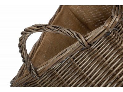 Basket, SMALL ANTIQUE WASH RECTANGULAR HESSIAN LINED BASKET