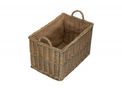Basket, LARGE ANTIQUE WASH RECTANGULAR HESSIAN LINED BASKET