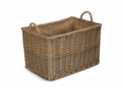 Basket, LARGE ANTIQUE WASH RECTANGULAR HESSIAN LINED BASKET