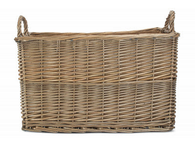 Basket, LARGE ANTIQUE WASH RECTANGULAR HESSIAN LINED BASKET