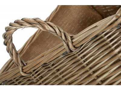 Basket, LARGE ANTIQUE WASH RECTANGULAR HESSIAN LINED BASKET