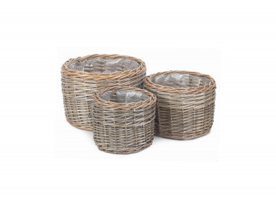 Basket, Set of 3 ROUND ANTIQUE WASH PLANTER 