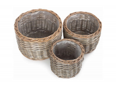 Basket, Set of 3 ROUND ANTIQUE WASH PLANTER 
