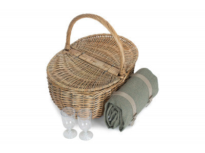 Basket, OVAL 2 PERSON GREY SAGE TWEED FITTED HAMPER