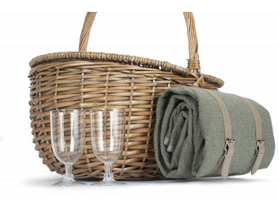 Basket, OVAL 2 PERSON GREY SAGE TWEED FITTED HAMPER