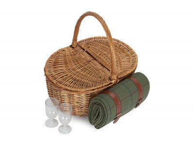 Basket, OVAL 2 PERSON GREEN TWEED FITTED HAMPER