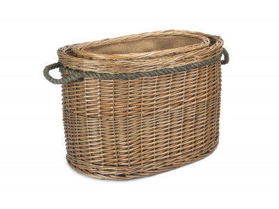 Basket, SET 2 OVAL ROPE HANDLED LOG BASKETS
