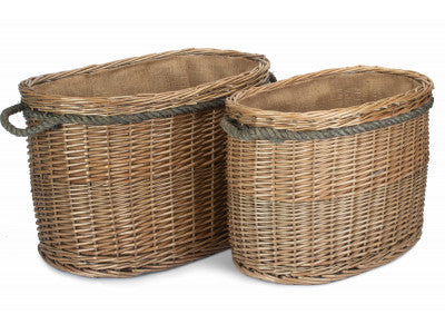 Basket, SET 2 OVAL ROPE HANDLED LOG BASKETS
