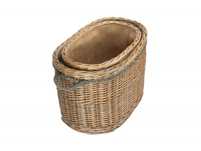 Basket, SET 2 OVAL ROPE HANDLED LOG BASKETS