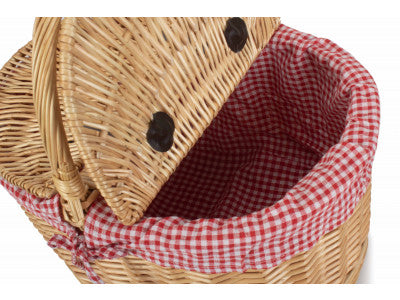 Basket, OVAL LIDDED HAMPER with RED & WHITE CHECKED LINING