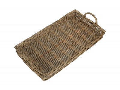 Basket, LARGE RECTANGULAR GREY RATTAN SERVING TRAY