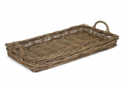 Basket, LARGE RECTANGULAR GREY RATTAN SERVING TRAY