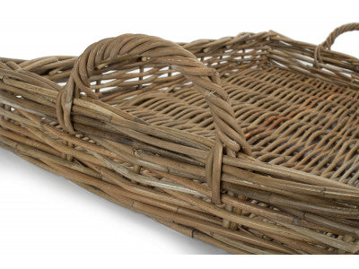 Basket, LARGE RECTANGULAR GREY RATTAN SERVING TRAY