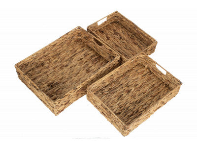 Basket, Set of 3 SHALLOW RECTANGULAR WATER HYACINTH STORAGE BASKETS 