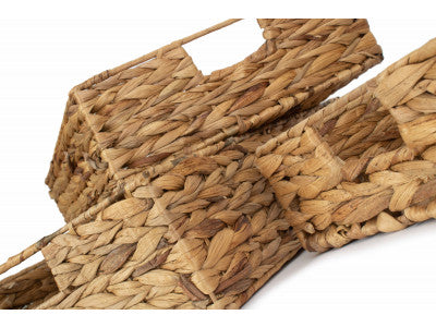 Basket, Set of 3 SHALLOW RECTANGULAR WATER HYACINTH STORAGE BASKETS 