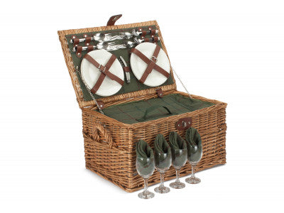 Basket, 4 PERSON GREEN TWEED CHEST HAMPER
