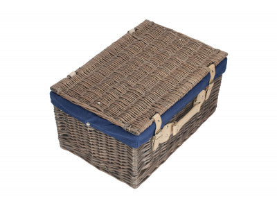 "Basket, 20" ANTIQUE WASH HAMPER with NAVY BLUE LINING"
