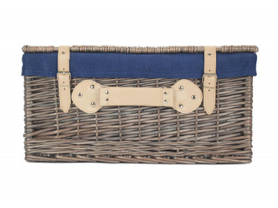 "Basket, 20" ANTIQUE WASH HAMPER with NAVY BLUE LINING"