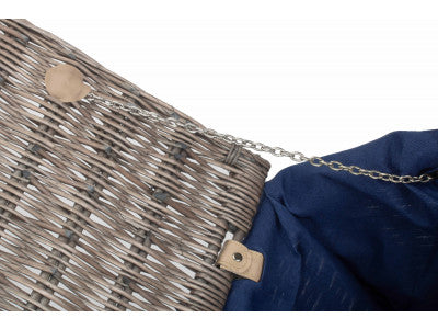 "Basket, 20" ANTIQUE WASH HAMPER with NAVY BLUE LINING"