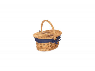 Basket, CHILD'S OVAL LIDDED HAMPER with NAVY BLUE LINING