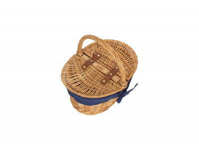 Basket, CHILD'S OVAL LIDDED HAMPER with NAVY BLUE LINING