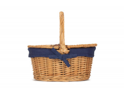 Basket, CHILD'S OVAL LIDDED HAMPER with NAVY BLUE LINING