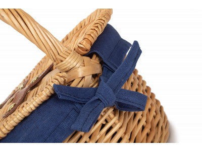 Basket, CHILD'S OVAL LIDDED HAMPER with NAVY BLUE LINING