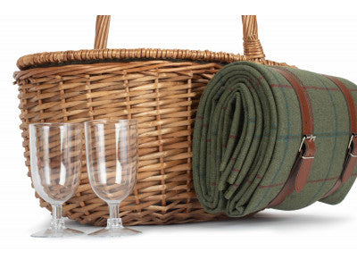 Basket, OVAL 2 PERSON GREEN TWEED FITTED HAMPER