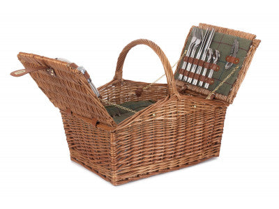 Basket, 4 PERSON GREEN TWEED DOUBLE LID HAMPER